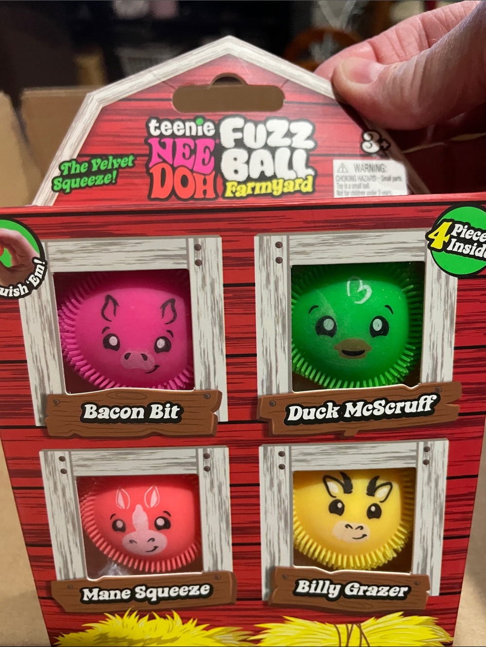 Teenie NeeDoh Fuzz Ball Farmyard 4-Pack - Pink, Green, Red, Yellow